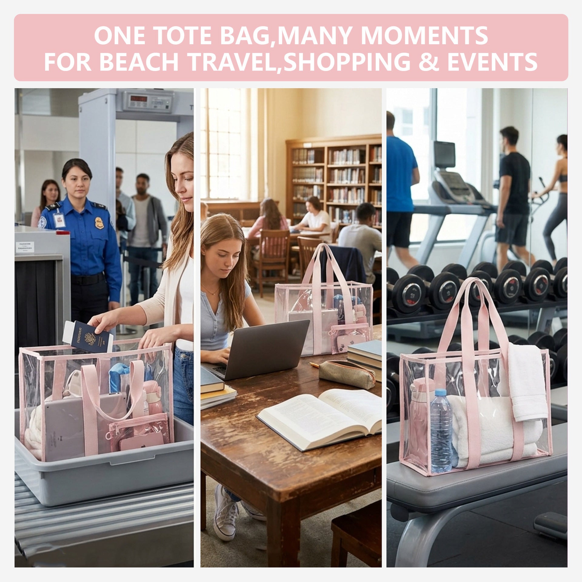 Jolivol Clear Tote Bag Set - Stadium Approved Transparent Carryall with Pouch