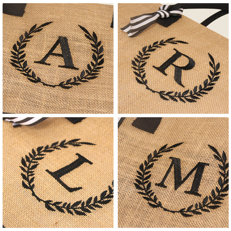 Jolivol Emblem Jute Tote Bag - Natural Fiber Carryall with Shoulder Strap