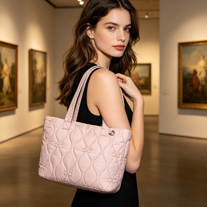 Jolivol Cloud Quilted Puffer Tote Bag+ Mini Pouch - Lightweight Everyday Bag