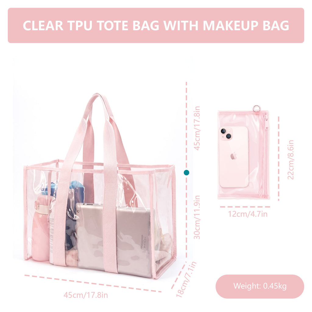 Jolivol Clear Tote Bag Set - Stadium Approved Transparent Carryall with Pouch