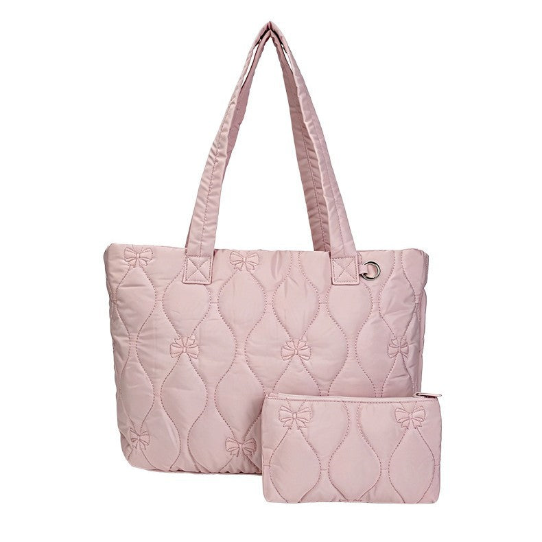Jolivol Cloud Quilted Puffer Tote Bag+ Mini Pouch - Lightweight Everyday Bag