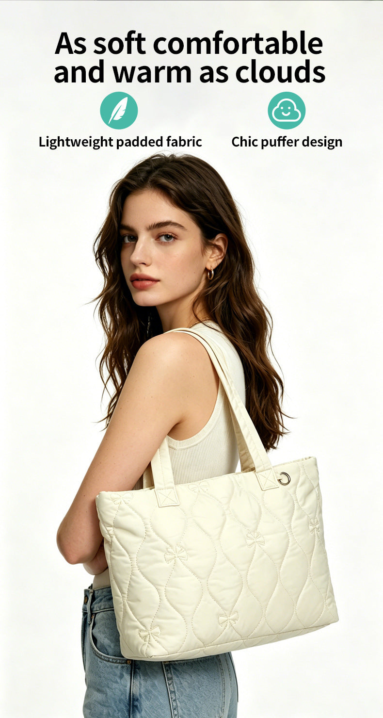 Jolivol Cloud Quilted Puffer Tote Bag+ Mini Pouch - Lightweight Everyday Bag