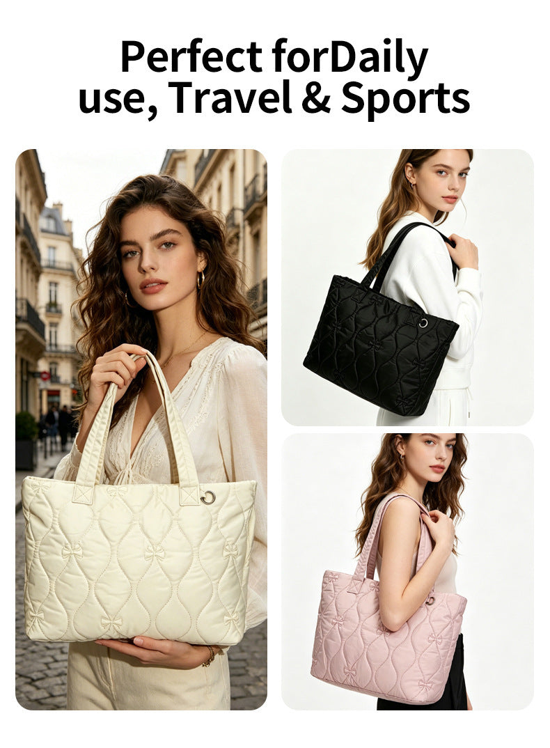 Jolivol Cloud Quilted Puffer Tote Bag+ Mini Pouch - Lightweight Everyday Bag