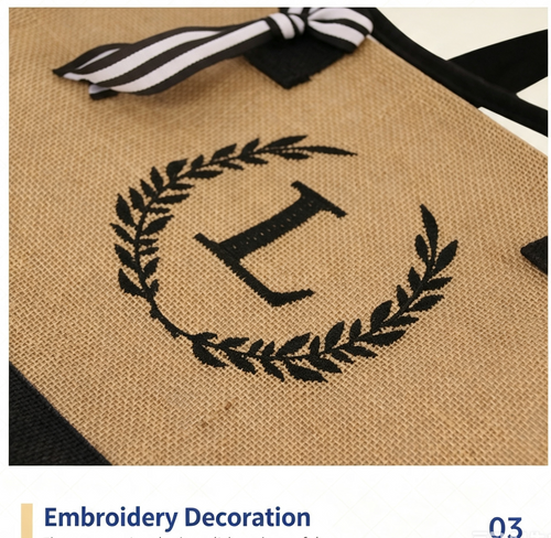Jolivol Emblem Jute Tote Bag - Natural Fiber Carryall with Shoulder Strap