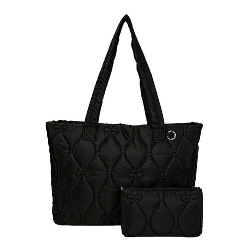 Jolivol Cloud Quilted Puffer Tote Bag+ Mini Pouch - Lightweight Everyday Bag