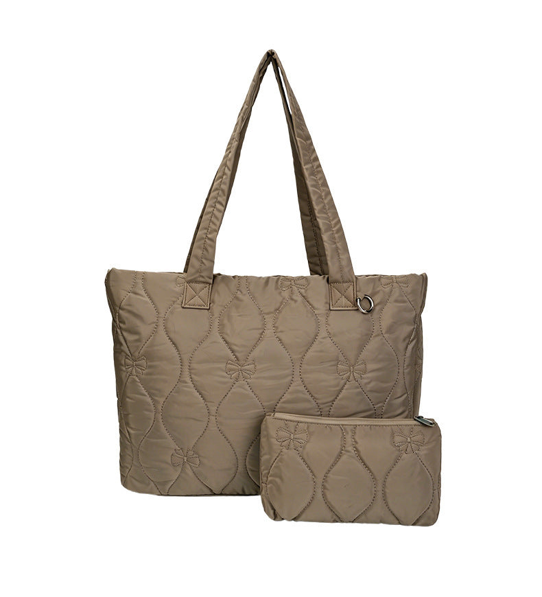 Jolivol Cloud Quilted Puffer Tote Bag+ Mini Pouch - Lightweight Everyday Bag